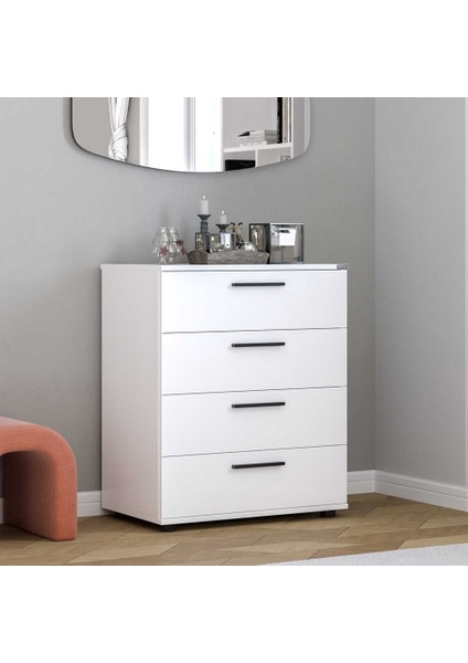 White 4 Çekmeceli Şifonyer - Mat Beyaz 65X78X41 cm (Gxyxd) fiyatları
