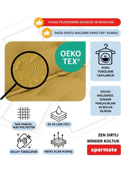 Zen Sırtlı Minder Koltuk Iskandinav Tarzı Yer Koltuğu Sırtlıklı Oturma Minderi 80x60 Hardal fırsatları