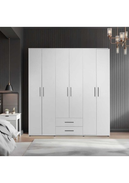 Adore White 6 Kapı 2 Çekmece Gardırop