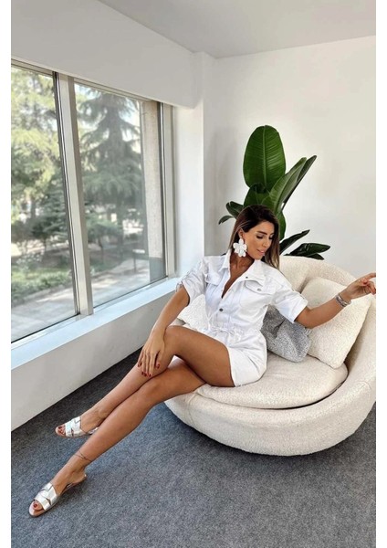 Sagi Jeans Kadın Beli Bağlama Detaylı Denim Şort Tulum
