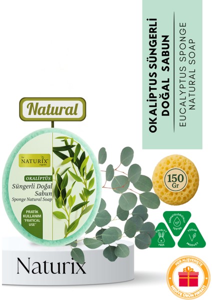 Doğal Sponge Okaliptus Soap Peeling Etkili Parlaklık Etkili Natural Süngerli Okaliptus Sabun