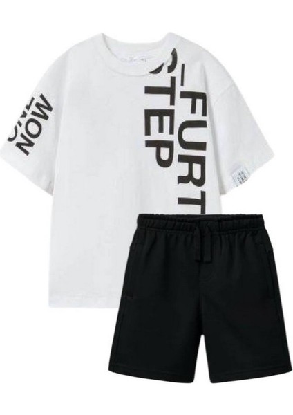 Erkek Çocuk Yazılı Basic Alt-Üst Takım Beyaz