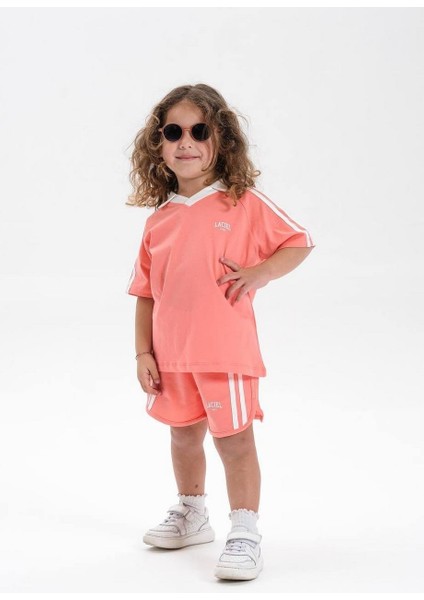 Unisex Modal Şeritli Logo Alt-Üst Takım Pembe