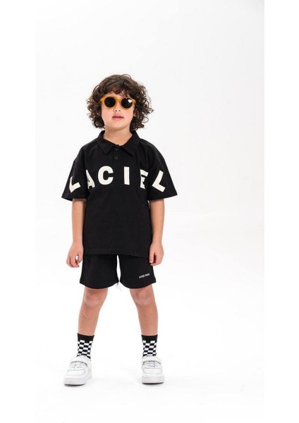 Erkek Çocuk Laci'el Paris Koldan Logo Detaylı Alt-Üst Takım Siyah