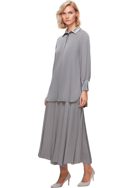 Gri Kadife Detaylı Gömlek T25K-3003