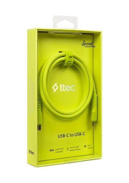 Usb-C - Usb-C 120CM 60W Pd/qc Hızlı Şarj/data Kablosu Neon Sarı 2DK59NS