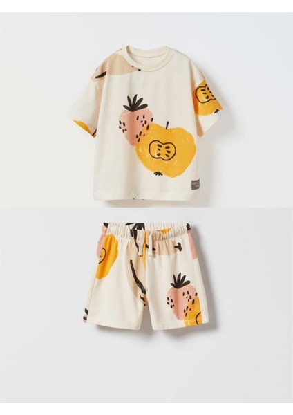 Erkek Çocuk Meyve Baskılı Alt-Üst Takım Krem