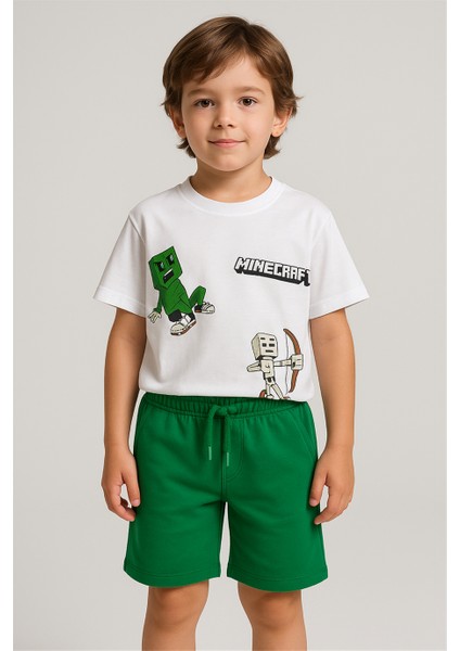 Erkek Çocuk Oyun Karakter Baskılı Alt-Üst Takım Beyaz