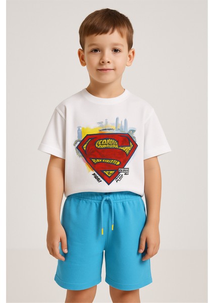 Erkek Çocuk Karakter Baskılı Alt-Üst Takım Beyaz
