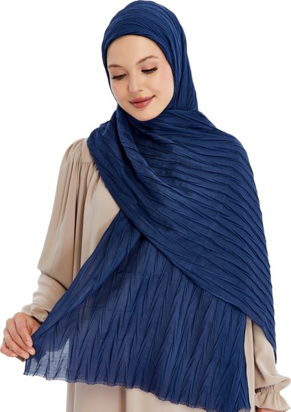 Plisesli Bambu Şal - Lacivert