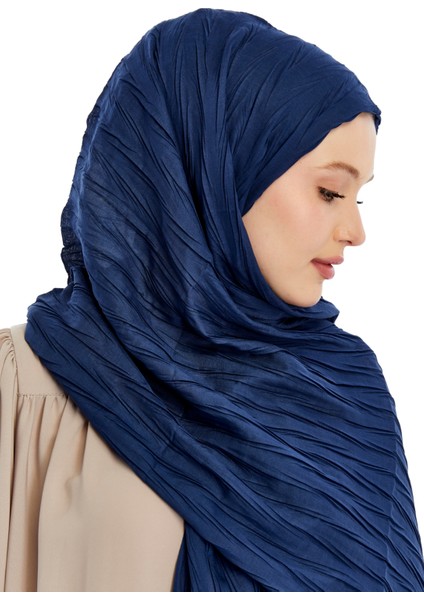 Plisesli Bambu Şal - Lacivert modelleri