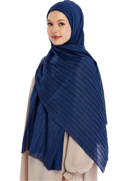 Plisesli Bambu Şal - Lacivert indirimleri