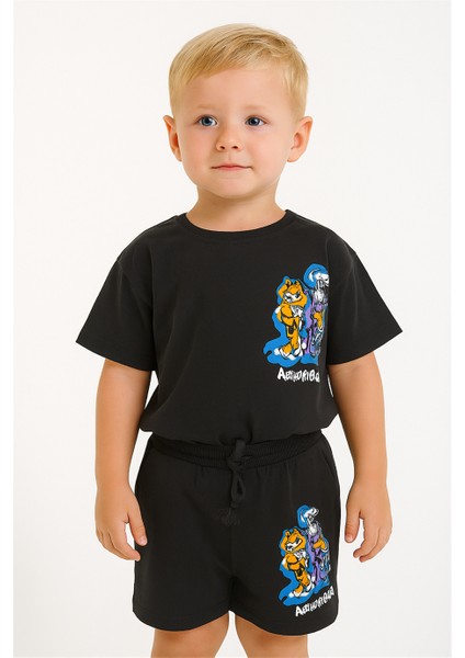 Erkek Çocuk Baskılı Sırt Detaylı Alt-Üst Takım Antrasit