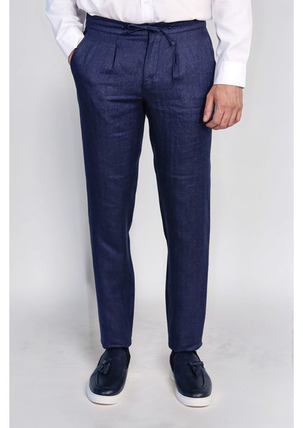 Keten Jogger+Ipli Lastlikli Pant. Kotmavi