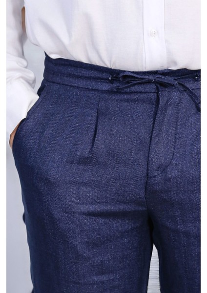 Keten Jogger+Ipli Lastlikli Pant. Kotmavi