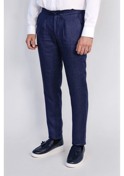 Keten Jogger+Ipli Lastlikli Pant. Kotmavi