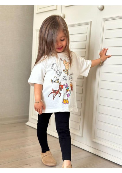 Kız Çocuk Hayvan Baskılı Uzun Taytlı Alt-Üst Takım Beyaz