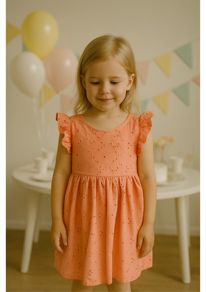 Kız Çocuk Güpürlü Pembe Elbise Pembe