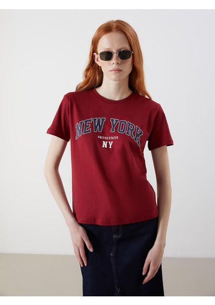 Bisiklet Yaka New York Baskılı Kadın Tişört (S5)