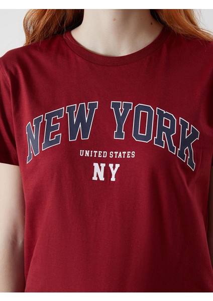 Bisiklet Yaka New York Baskılı Kadın Tişört (S5)