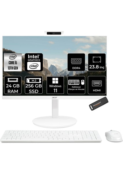 Aspire C24 Intel Core I5 1334U 24GB 256GB SSD 23.8" Fhd Windows 11 Home All In One Bilgisayar & Per4 USB Bellek DQBNCEM003P371