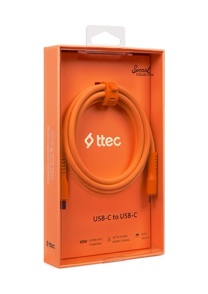 Usb-C - Usb-C 120CM 60W Pd/qc Hızlı Şarj/data Kablosu Neon Turuncu 2DK59NT