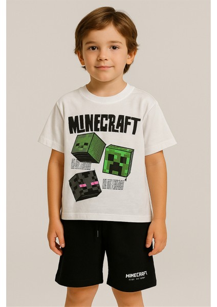 Erkek Çocuk Küp Baskılı Alt-Üst Takım Beyaz