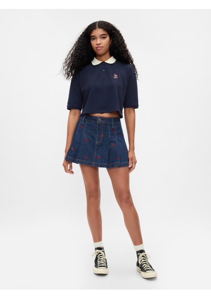 Kadın Lacivert Gap × Disney Minnie Mouse Işlemeli Mini Denim Etek