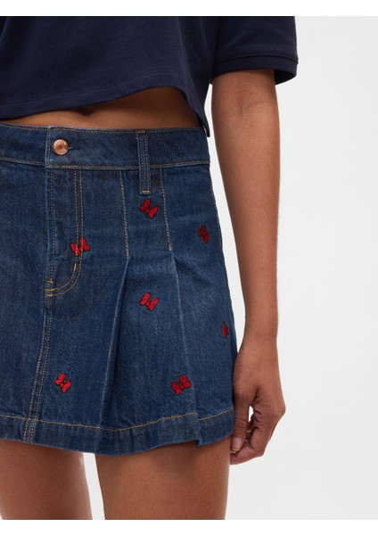 Kadın Lacivert Gap × Disney Minnie Mouse Işlemeli Mini Denim Etek modelleri