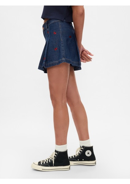 Kadın Lacivert Gap × Disney Minnie Mouse Işlemeli Mini Denim Etek fırsatları