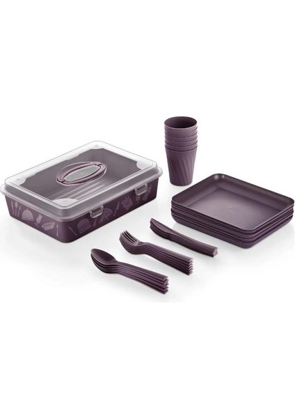 32 Parça Piknik Seti, Premium, 6 Kişilik Piknik Seti, , Mangal Seti, Piknik Tabak, Bıçak, Çatal, Kaşık, Bardak Set