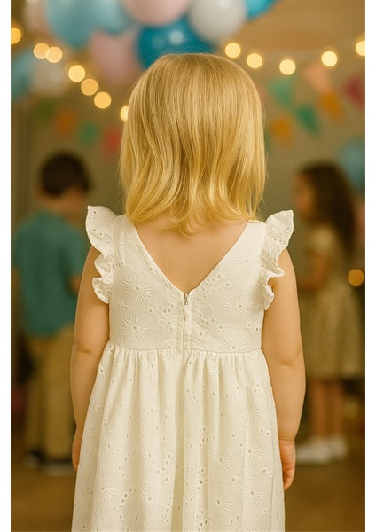 Kız Çocuk Beyaz Güpürlü Elbise Beyaz fiyatları
