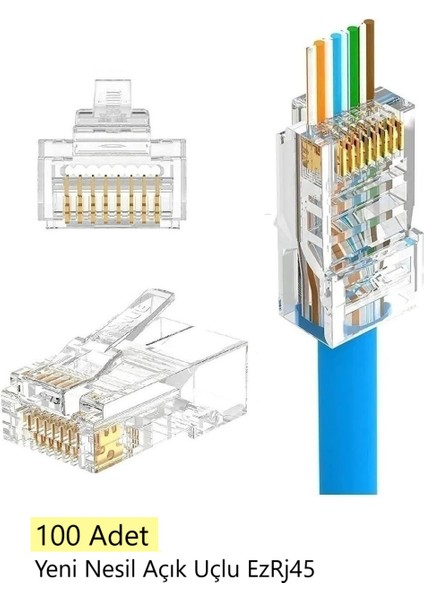 Yeni Nesil Delikli Açık Uçlu Cat6 Ez RJ45 Konnektör Jack Soket (100 Adet) modelleri