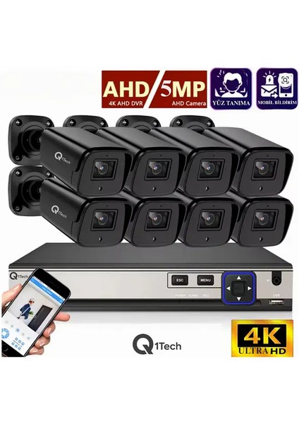 8'li 5mp Kamera Seti + Ahd 1080P Hd + Renkli Gece Görüş + Sesli + Hareket Algılama