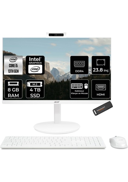 Aspire C24 Intel Core I5 1334U 8gb 4tb SSD 23.8" Fhd Freedos All In One Bilgisayar & Per4 USB Bellek DQBNCEM003P305