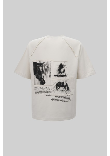 Erkek Horse Printed Oversize Uzay Grisi Tişört