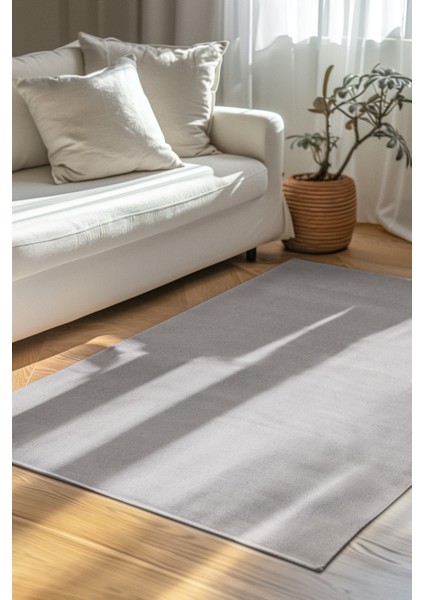 Puffy Gri Yumuşak Peluş Halı | Kaymaz, Yıkanabilir, Salon Mutfak Antre Için Halı Yolluk