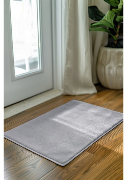 Puffy Gri Yumuşak Peluş Halı | Kaymaz, Yıkanabilir, Salon Mutfak Antre Için Halı Yolluk