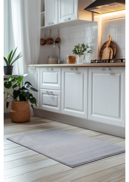 Puffy Gri Yumuşak Peluş Halı | Kaymaz, Yıkanabilir, Salon Mutfak Antre Için Halı Yolluk