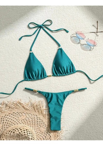 Vısıon Yeşil Tanga Kesim Özel Kumaş Luxury Desıgn Bikini Seti