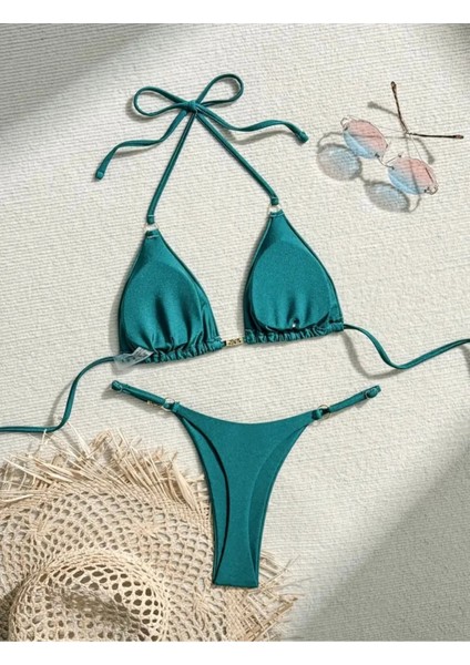 Vısıon Yeşil Tanga Kesim Özel Kumaş Luxury Desıgn Bikini Seti fırsatları