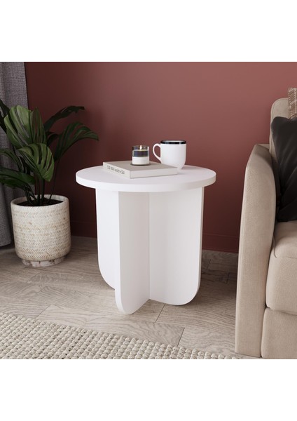 I0140 Beca Yan Sehpa 40 cm Beyaz Yan Sehpa Kahve Sehpası Küçük Alanlar Küçük Sehpa Minimalist Modern
