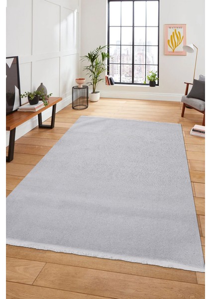 Puffy Gri Yumuşak Peluş Halı | Kaymaz, Yıkanabilir, Salon Mutfak Antre Için Halı Yolluk