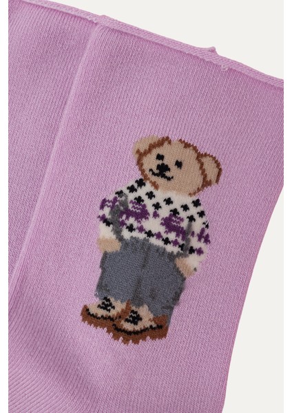 Kız Çocuk Teddy Desenli Lastiksiz Modal Soket Çorap Lila fiyatları