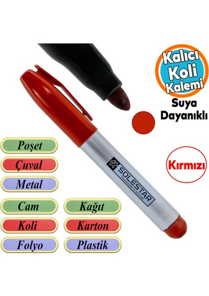 Koli Kalemi Suya Dayanıklı Kalıcı Çıkmaz Işaretleme Markalama Kırmızı Kalem Metal Cam Çuval Folyo