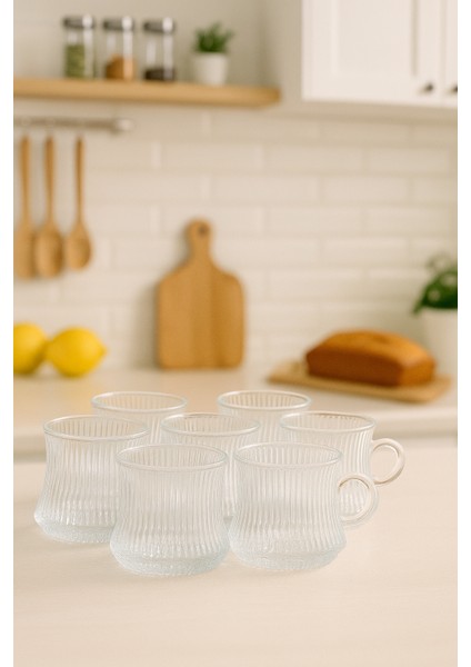 Gravürlü 6'lı Lüks Çay Kahve Sunum Fincanı Kulplu ve Çizgili fiyatları