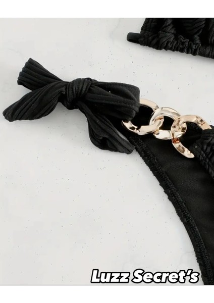 Black New Desıgn Kesim ve Gold Zincir Detaylı Luxury Bikini Seti modelleri