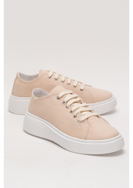 Kadın Rahat Kalıp Kalın Taban Keten Sneakers BEJ fiyatları