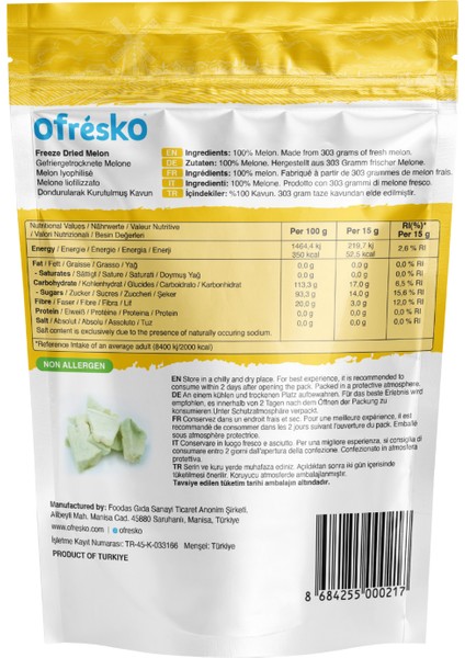 Kavun Kuru Meyve Cipsi 15 gr – İlave Şekersiz & Katkısız - Dondurularak Kurutulmuş Sağlıklı Atıştırmalık – Freeze Dried Kavun