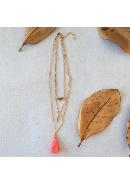 Üçlü Kolye Pembe Püsküllü